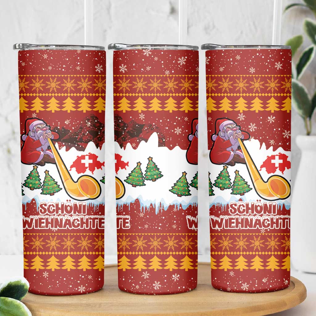 Swiss Santa Plays The Alphorn Christmas Skinny Tumbler The Matterhorn with Christmas Elements - Wonder Print Shop