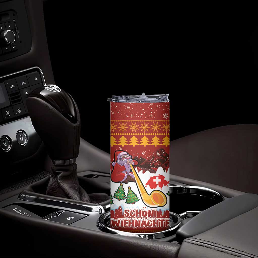 Swiss Santa Plays The Alphorn Christmas Skinny Tumbler The Matterhorn with Christmas Elements - Wonder Print Shop