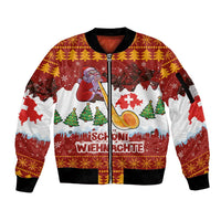 Swiss Santa Plays The Alphorn Christmas Sleeve Zip Bomber Jacket The Matterhorn with Christmas Elements - Wonder Print Shop