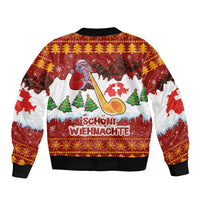 Swiss Santa Plays The Alphorn Christmas Sleeve Zip Bomber Jacket The Matterhorn with Christmas Elements - Wonder Print Shop
