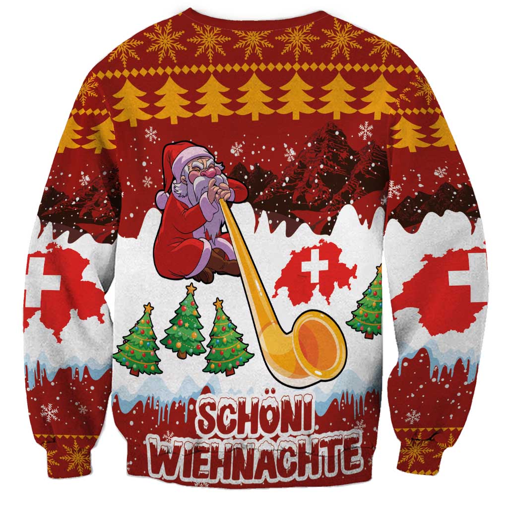 Swiss Santa Plays The Alphorn Christmas Sweatshirt The Matterhorn with Christmas Elements - Wonder Print Shop