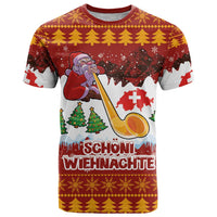 Swiss Santa Plays The Alphorn Christmas T Shirt The Matterhorn with Christmas Elements - Wonder Print Shop