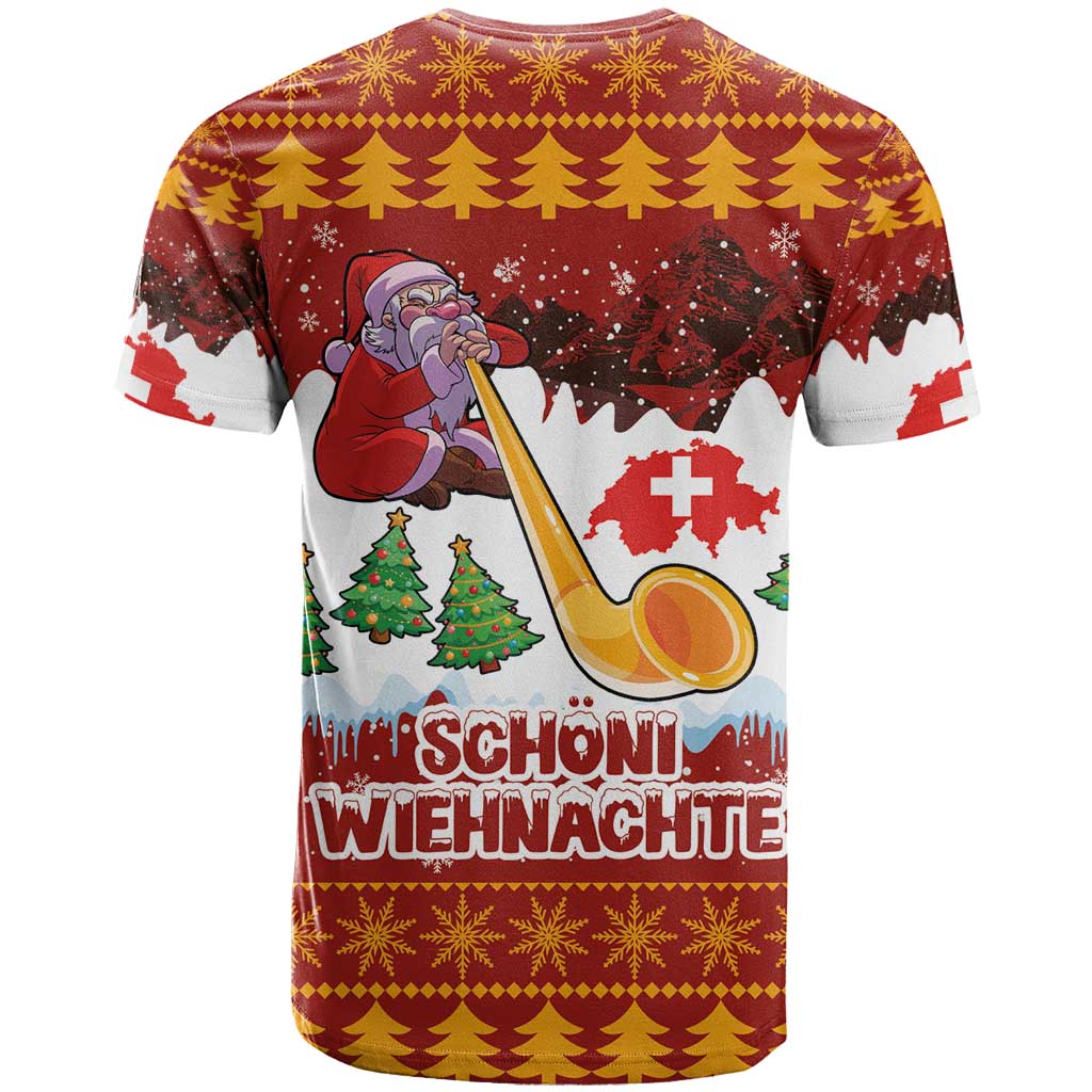 Swiss Santa Plays The Alphorn Christmas T Shirt The Matterhorn with Christmas Elements - Wonder Print Shop