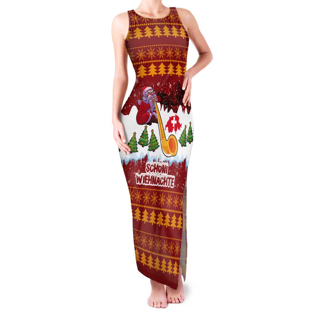 Swiss Santa Plays The Alphorn Christmas Tank Maxi Dress The Matterhorn with Christmas Elements - Wonder Print Shop