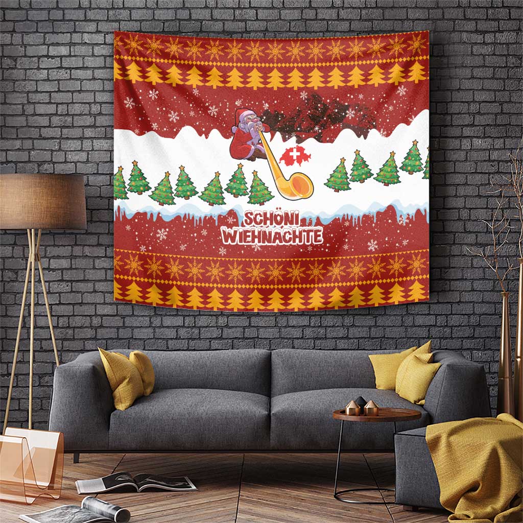 Swiss Santa Plays The Alphorn Christmas Tapestry The Matterhorn with Christmas Elements - Wonder Print Shop