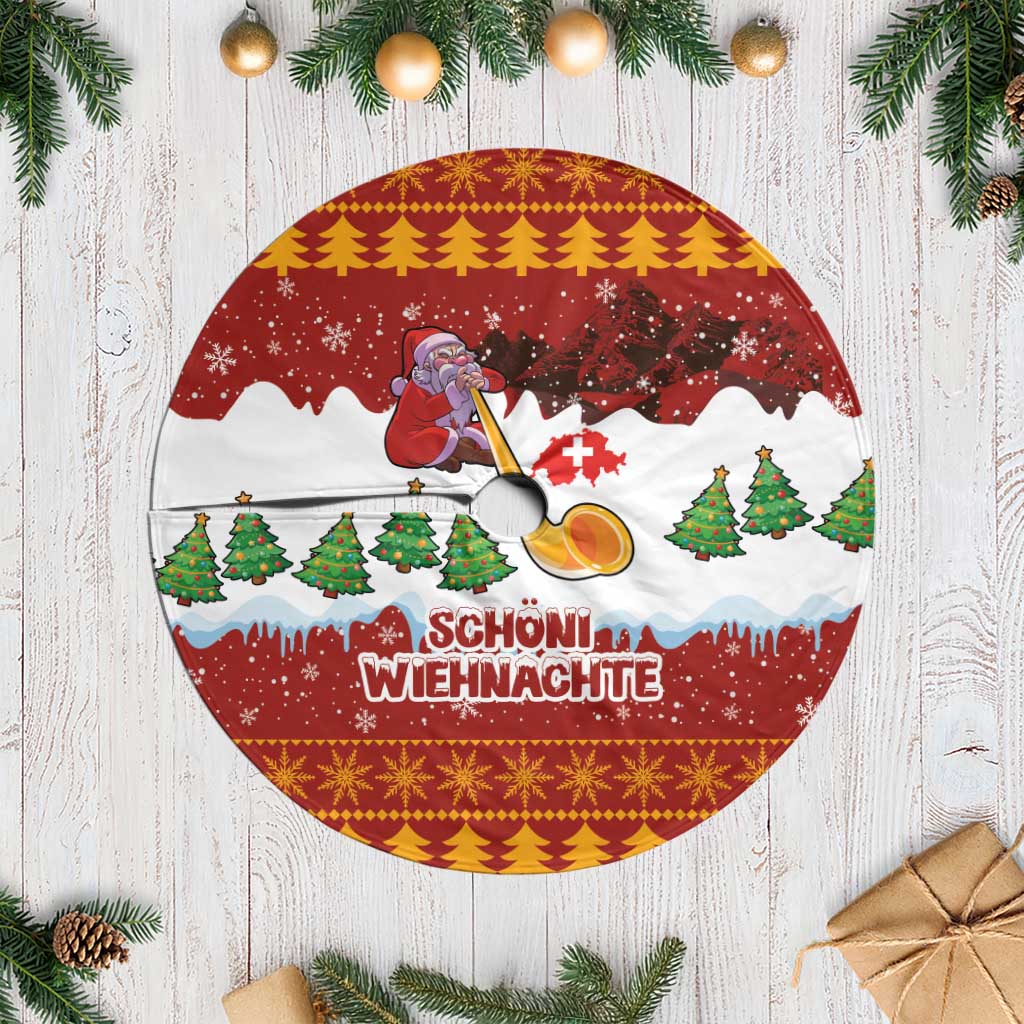 Swiss Santa Plays The Alphorn Christmas Tree Skirt The Matterhorn with Christmas Elements - Wonder Print Shop