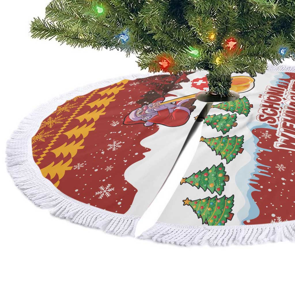 Swiss Santa Plays The Alphorn Christmas Tree Skirt The Matterhorn with Christmas Elements - Wonder Print Shop
