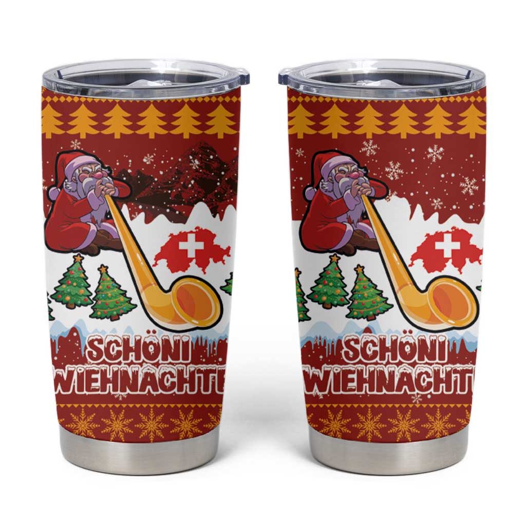 Swiss Santa Plays The Alphorn Christmas Tumbler Cup The Matterhorn with Christmas Elements - Wonder Print Shop