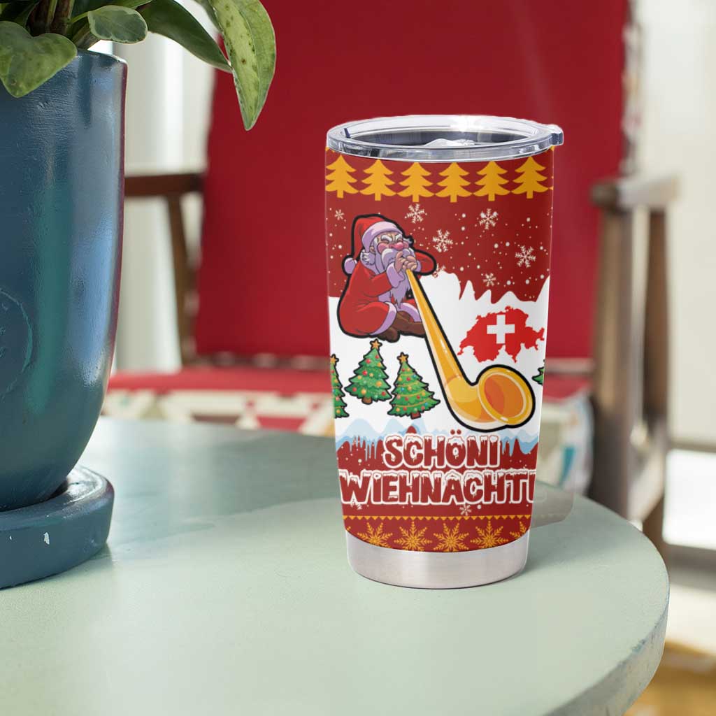 Swiss Santa Plays The Alphorn Christmas Tumbler Cup The Matterhorn with Christmas Elements - Wonder Print Shop