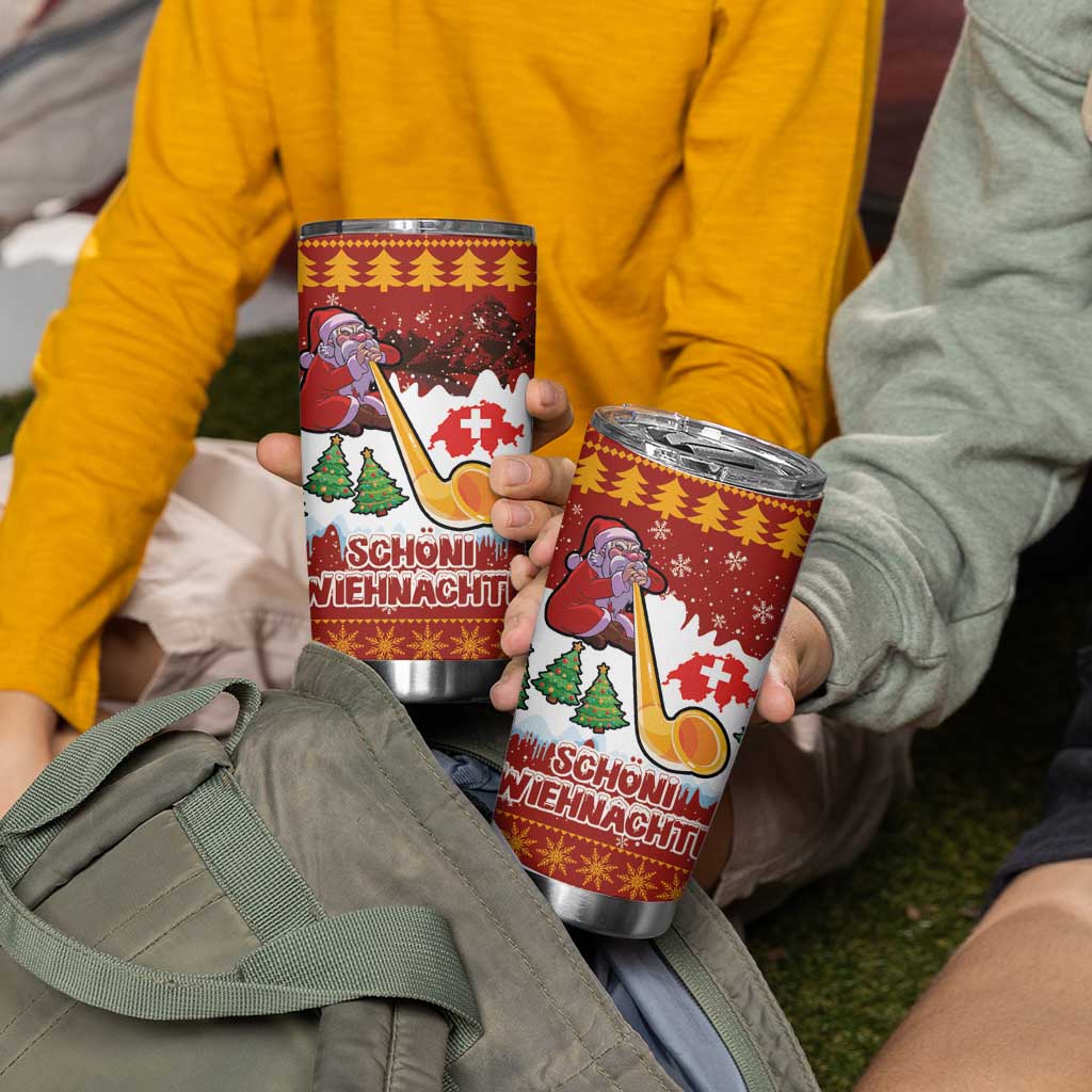 Swiss Santa Plays The Alphorn Christmas Tumbler Cup The Matterhorn with Christmas Elements - Wonder Print Shop