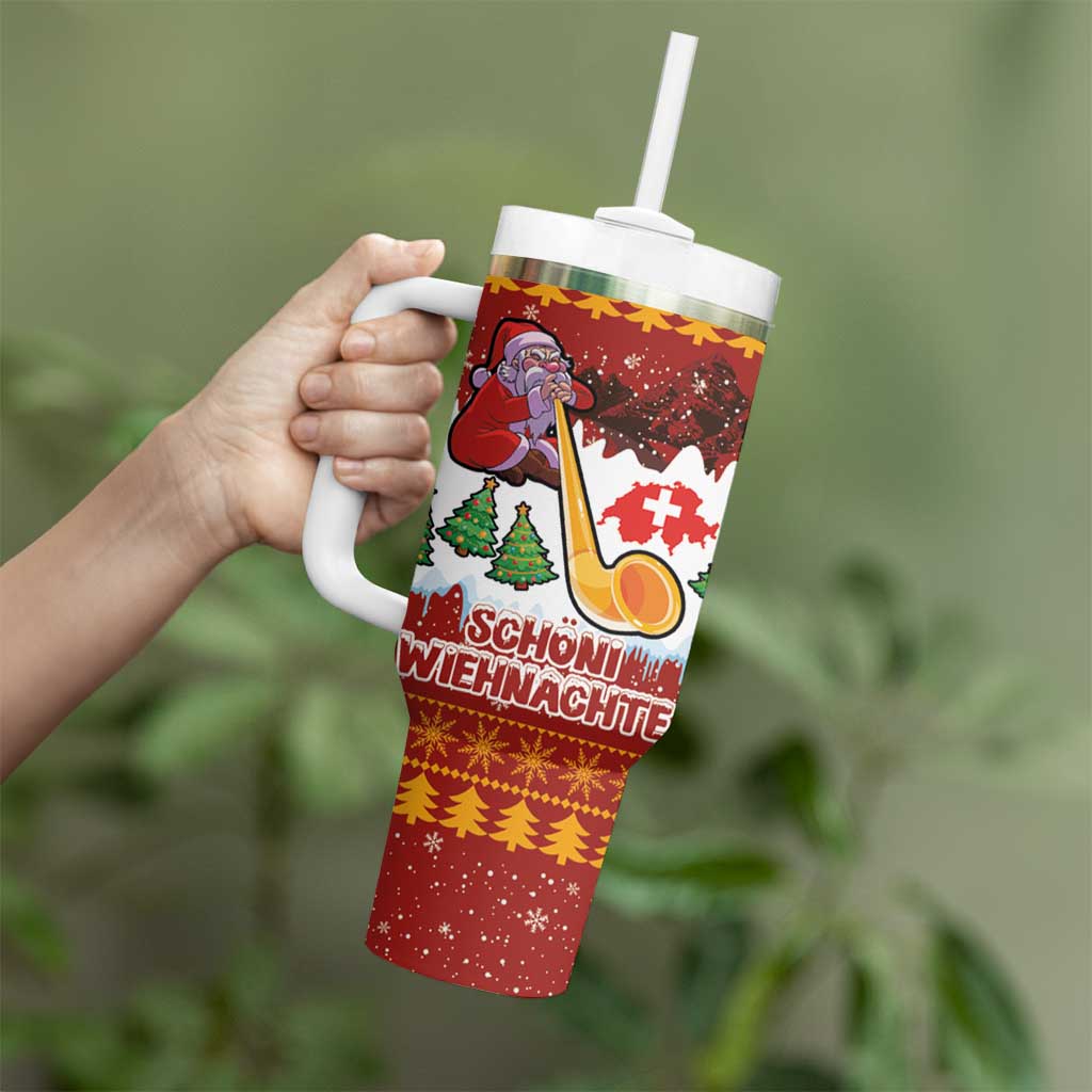Swiss Santa Plays The Alphorn Christmas Tumbler With Handle The Matterhorn with Christmas Elements - Wonder Print Shop