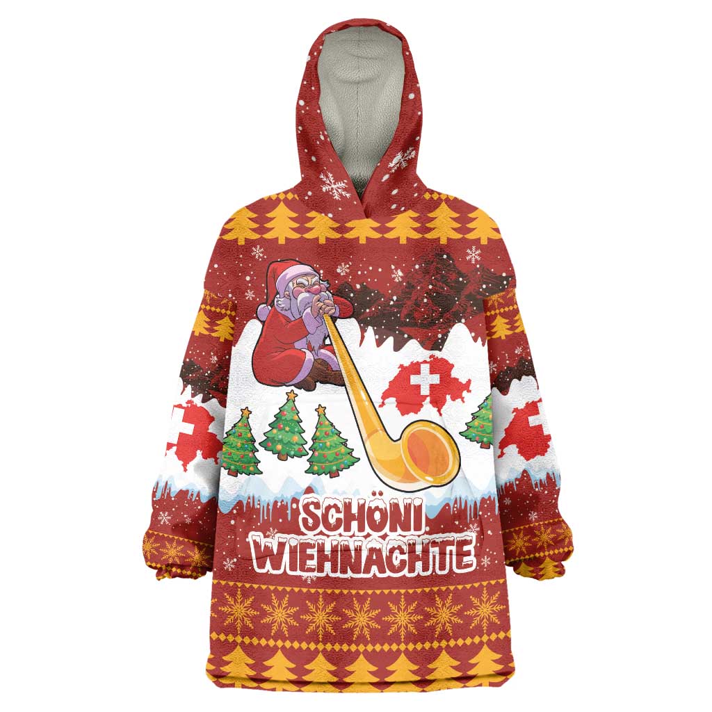 Swiss Santa Plays The Alphorn Christmas Wearable Blanket Hoodie The Matterhorn with Christmas Elements - Wonder Print Shop