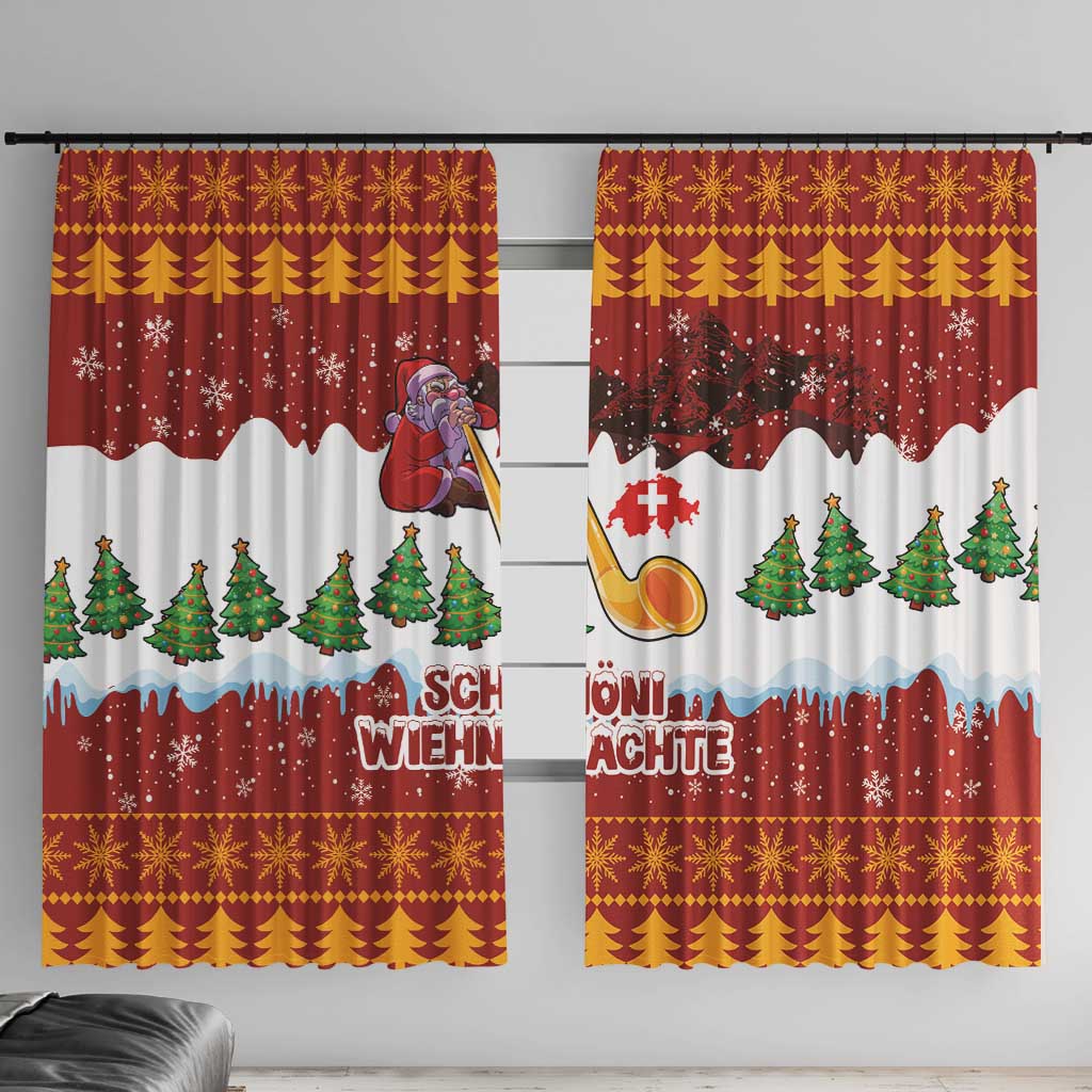 Swiss Santa Plays The Alphorn Christmas Window Curtain The Matterhorn with Christmas Elements - Wonder Print Shop