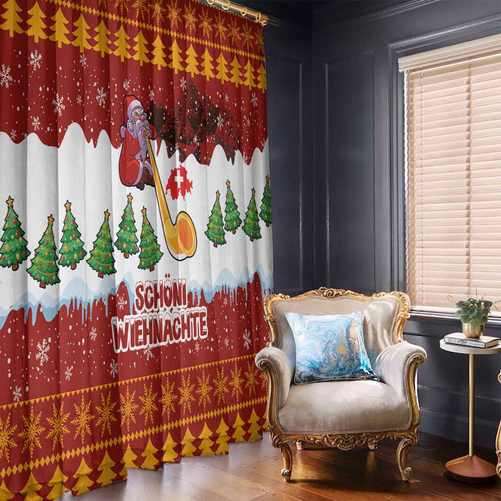 Swiss Santa Plays The Alphorn Christmas Window Curtain The Matterhorn with Christmas Elements - Wonder Print Shop