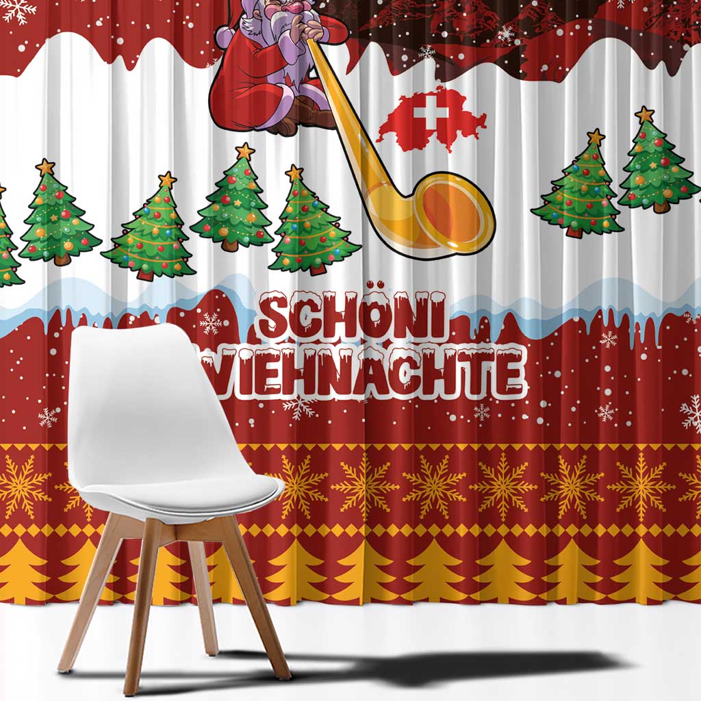 Swiss Santa Plays The Alphorn Christmas Window Curtain The Matterhorn with Christmas Elements - Wonder Print Shop