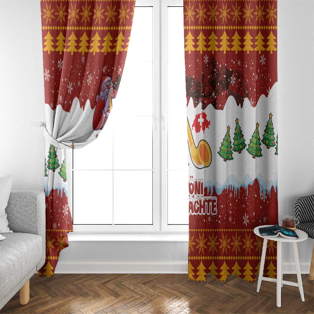Swiss Santa Plays The Alphorn Christmas Window Curtain The Matterhorn with Christmas Elements - Wonder Print Shop