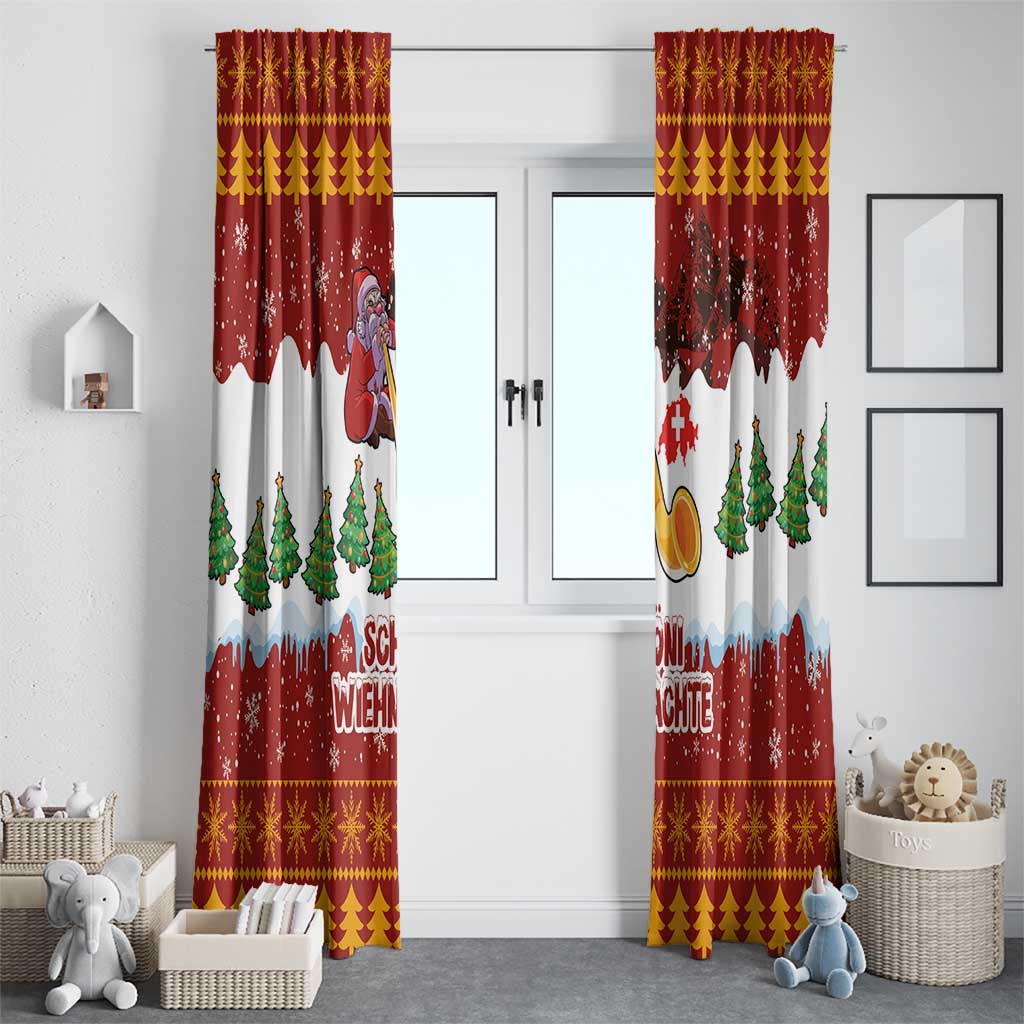 Swiss Santa Plays The Alphorn Christmas Window Curtain The Matterhorn with Christmas Elements - Wonder Print Shop