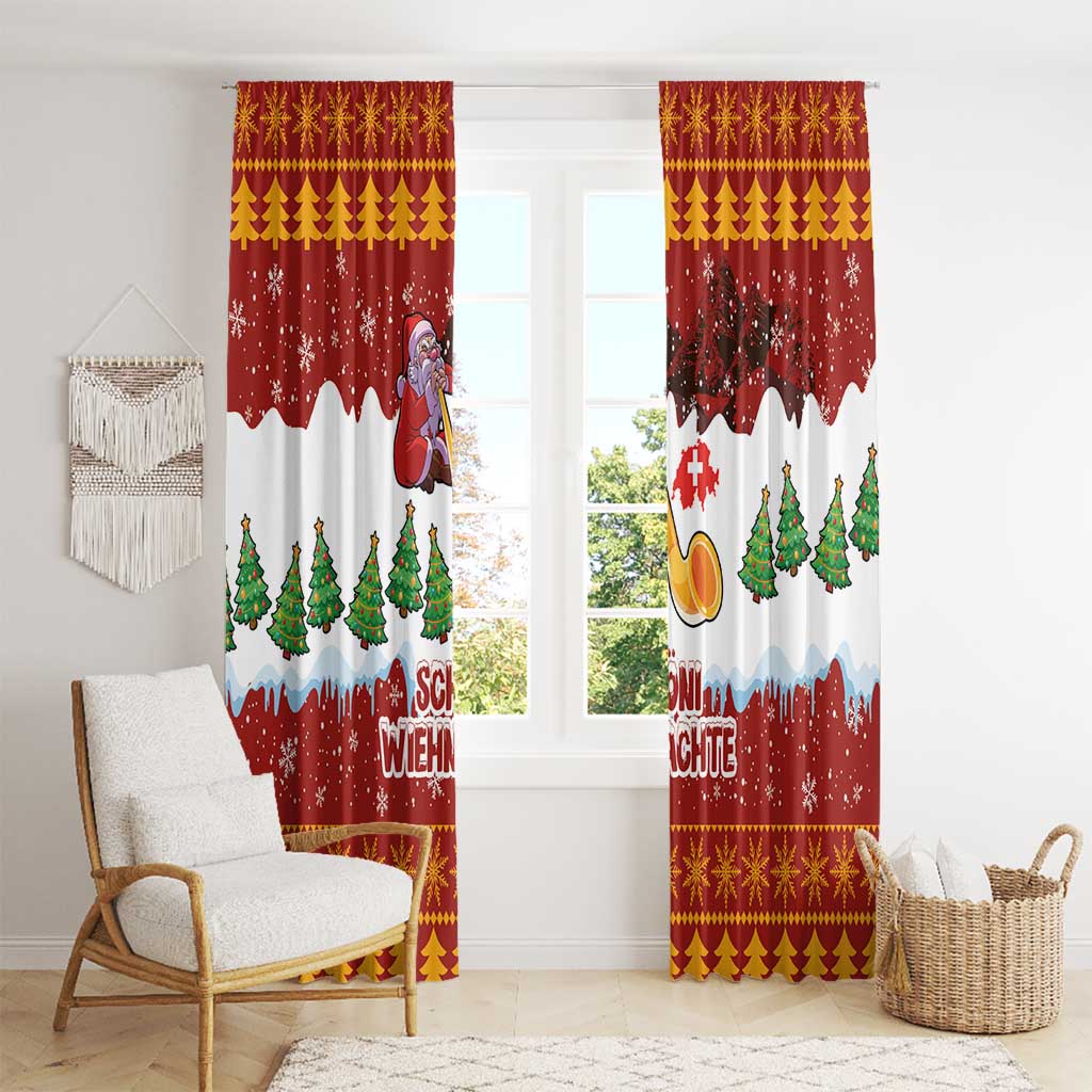 Swiss Santa Plays The Alphorn Christmas Window Curtain The Matterhorn with Christmas Elements - Wonder Print Shop