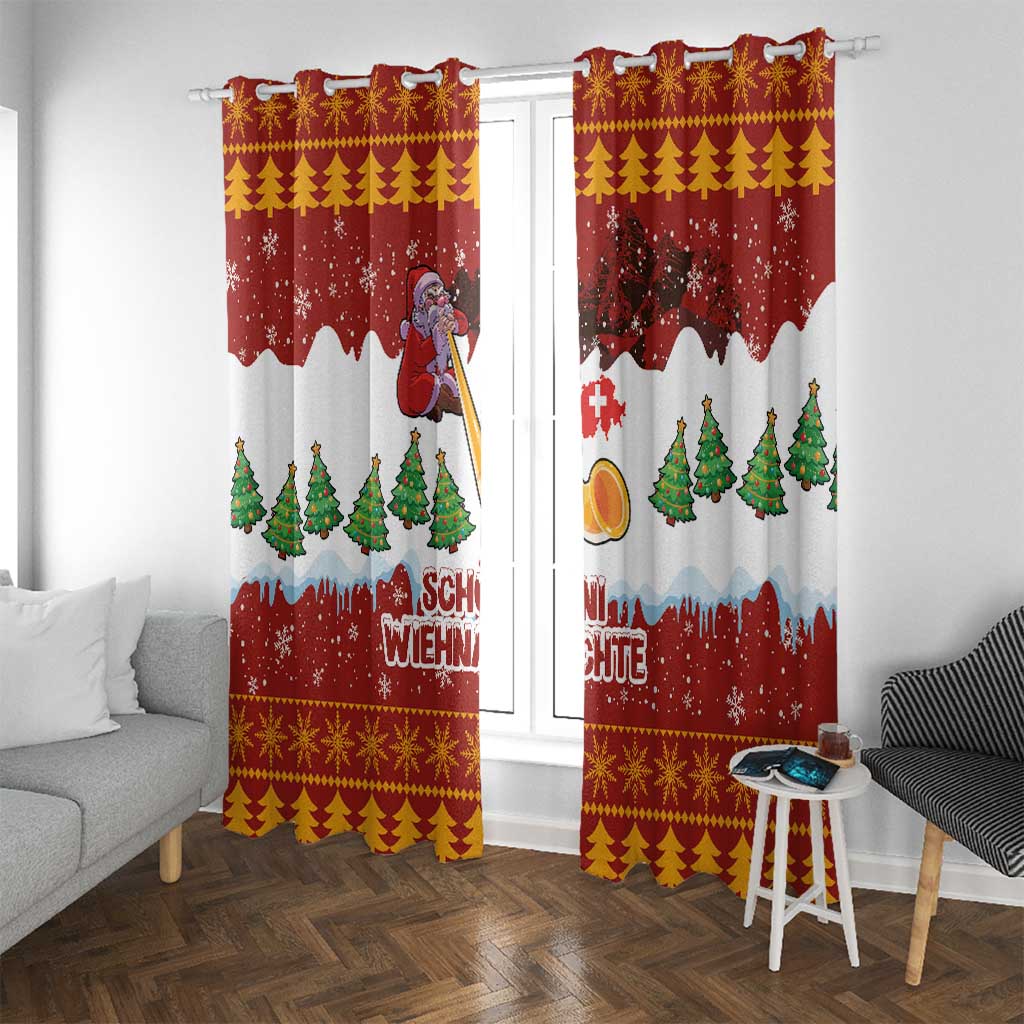 Swiss Santa Plays The Alphorn Christmas Window Curtain The Matterhorn with Christmas Elements - Wonder Print Shop