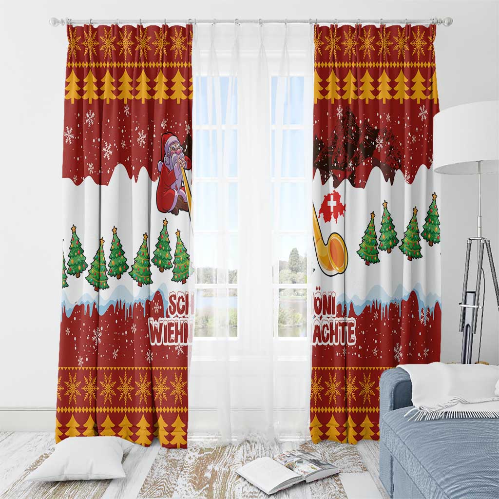Swiss Santa Plays The Alphorn Christmas Window Curtain The Matterhorn with Christmas Elements - Wonder Print Shop