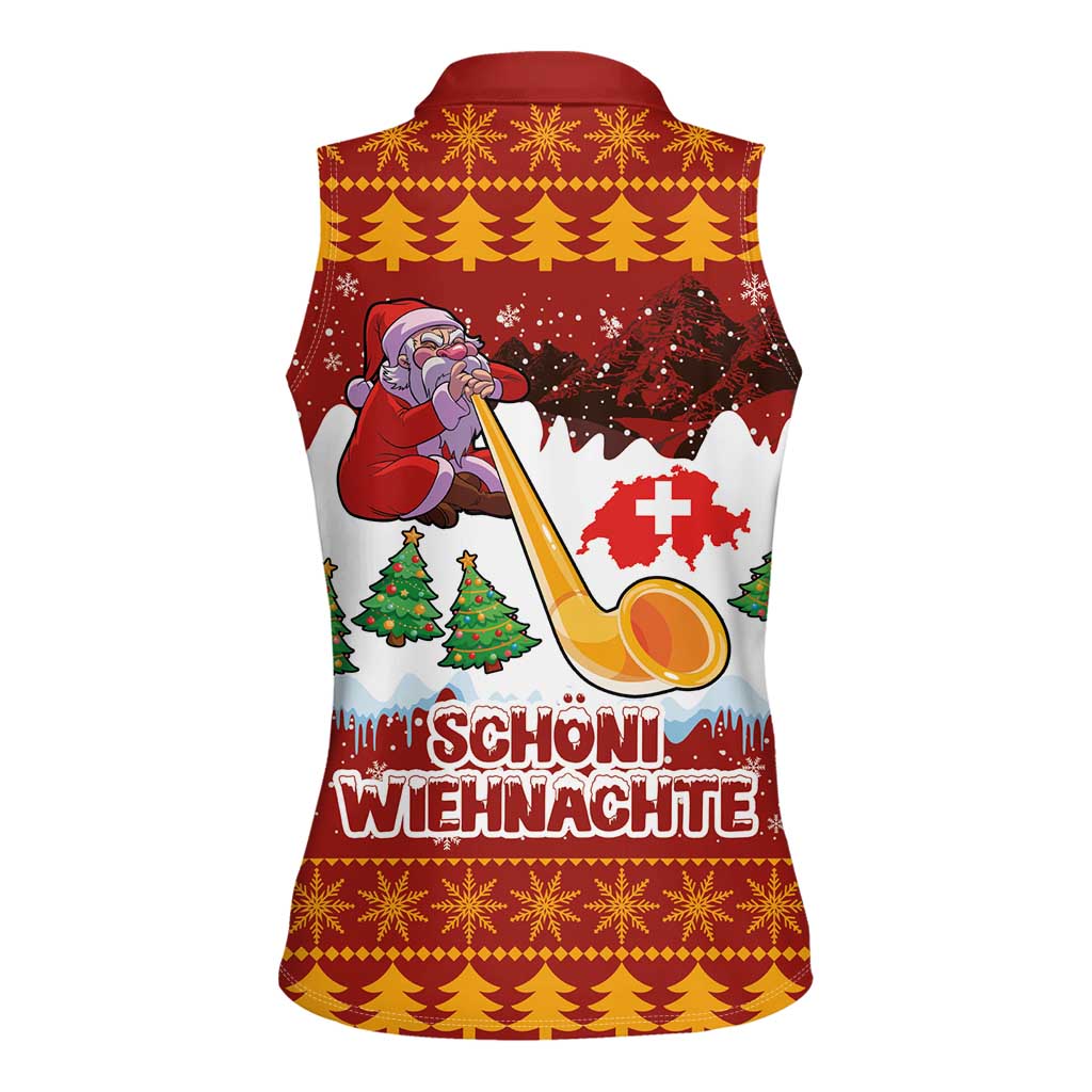 Swiss Santa Plays The Alphorn Christmas Women Sleeveless Polo Shirt The Matterhorn with Christmas Elements - Wonder Print Shop