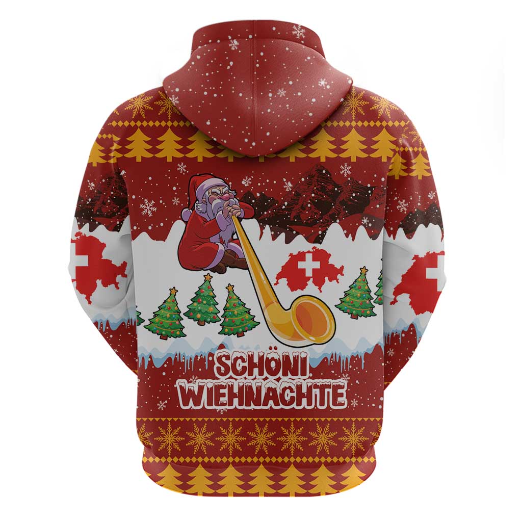 Swiss Santa Plays The Alphorn Christmas Zip Hoodie The Matterhorn with Christmas Elements - Wonder Print Shop