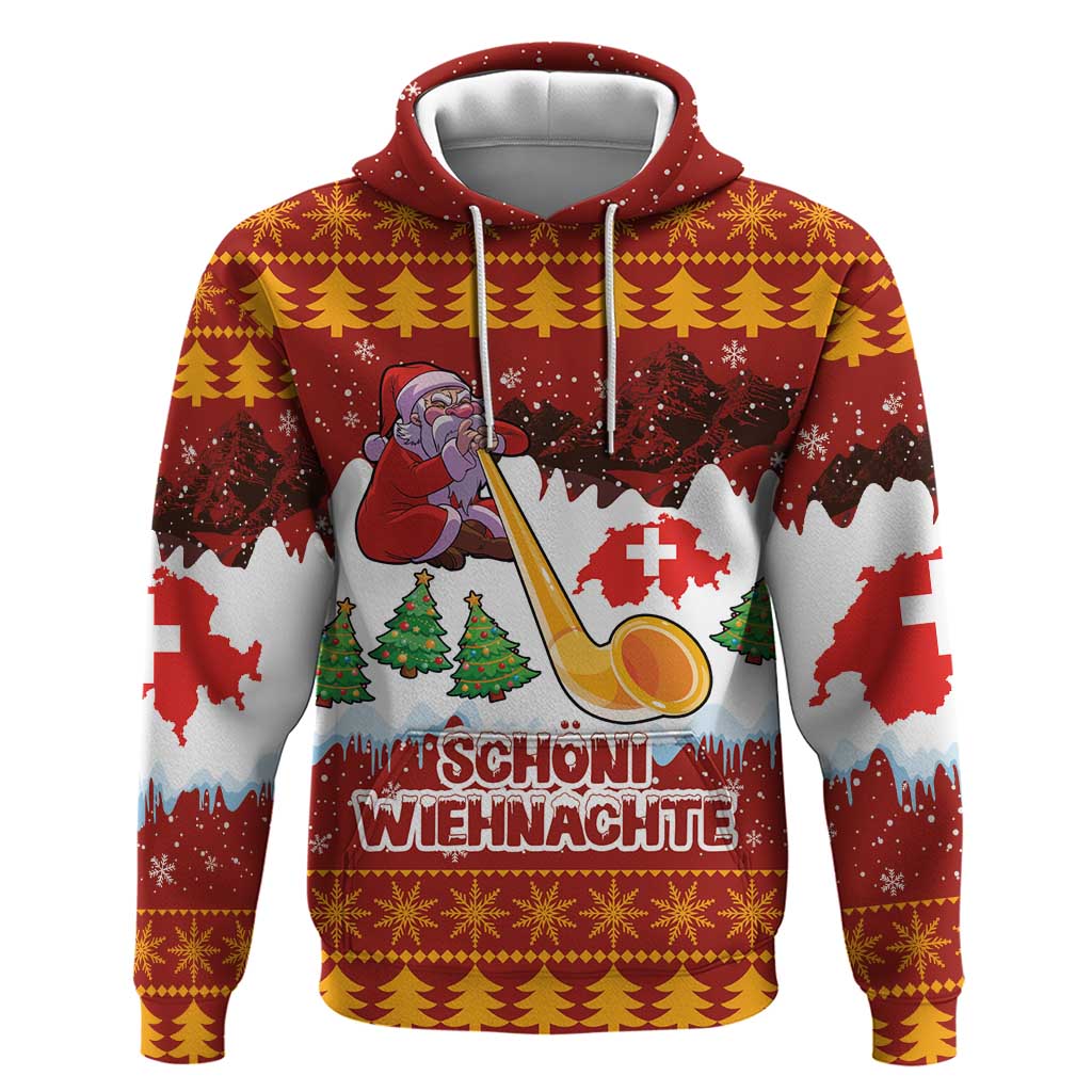 Swiss Santa Plays The Alphorn Christmas Zip Hoodie The Matterhorn with Christmas Elements - Wonder Print Shop