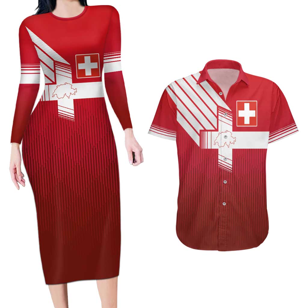 Custom Swiss Football Jersey for The Champions Couples Matching Long Sleeve Bodycon Dress and Hawaiian Shirt LT03