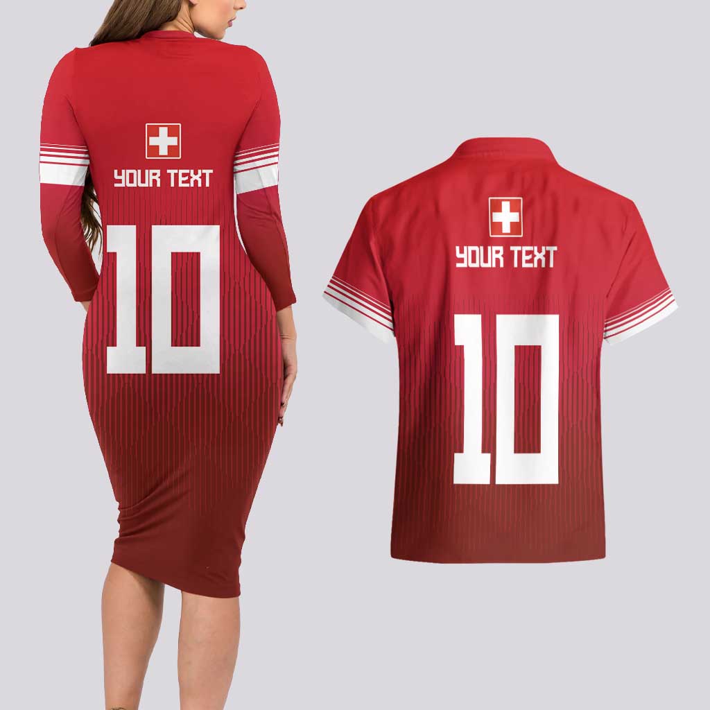 Custom Swiss Football Jersey for The Champions Couples Matching Long Sleeve Bodycon Dress and Hawaiian Shirt LT03