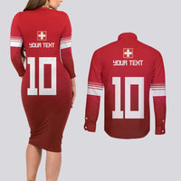 Custom Swiss Football Jersey for The Champions Couples Matching Long Sleeve Bodycon Dress and Long Sleeve Button Shirt LT03