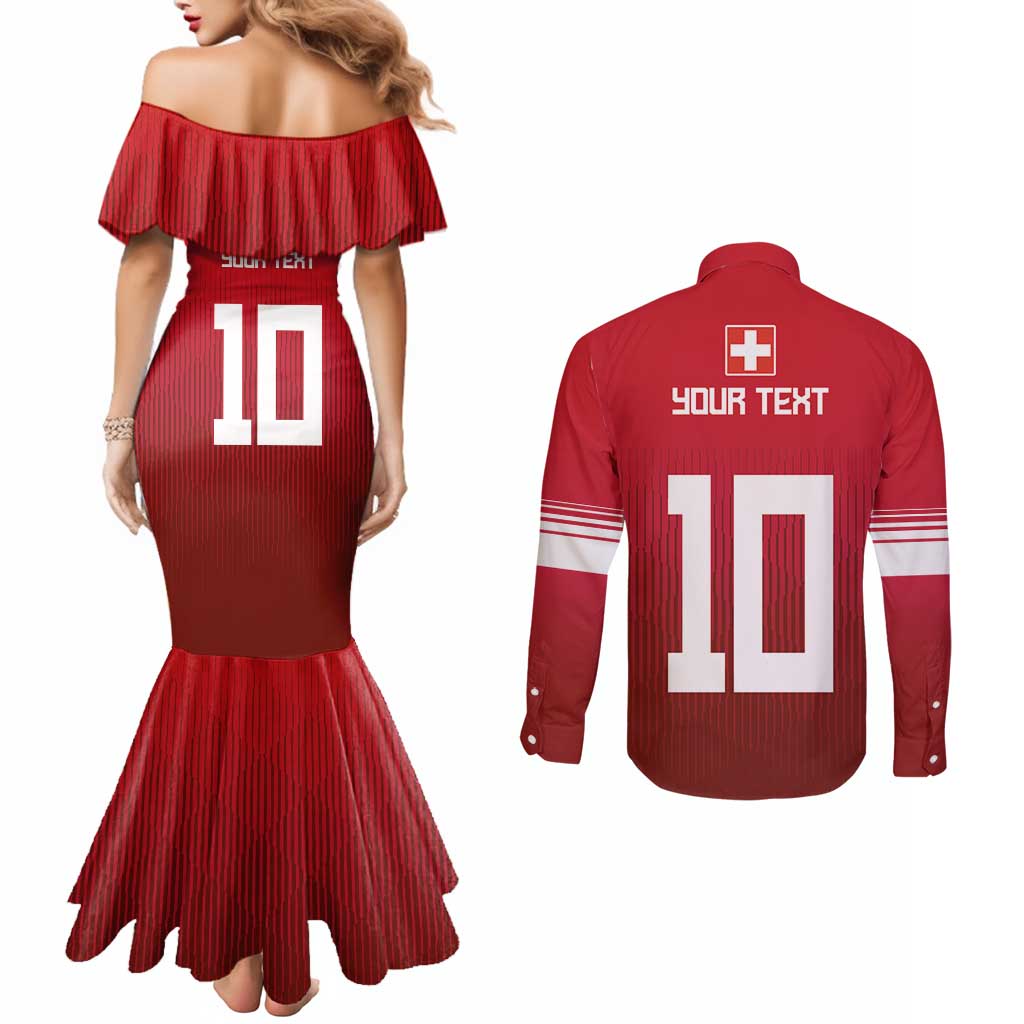 Custom Swiss Football Jersey for The Champions Couples Matching Mermaid Dress and Long Sleeve Button Shirt LT03