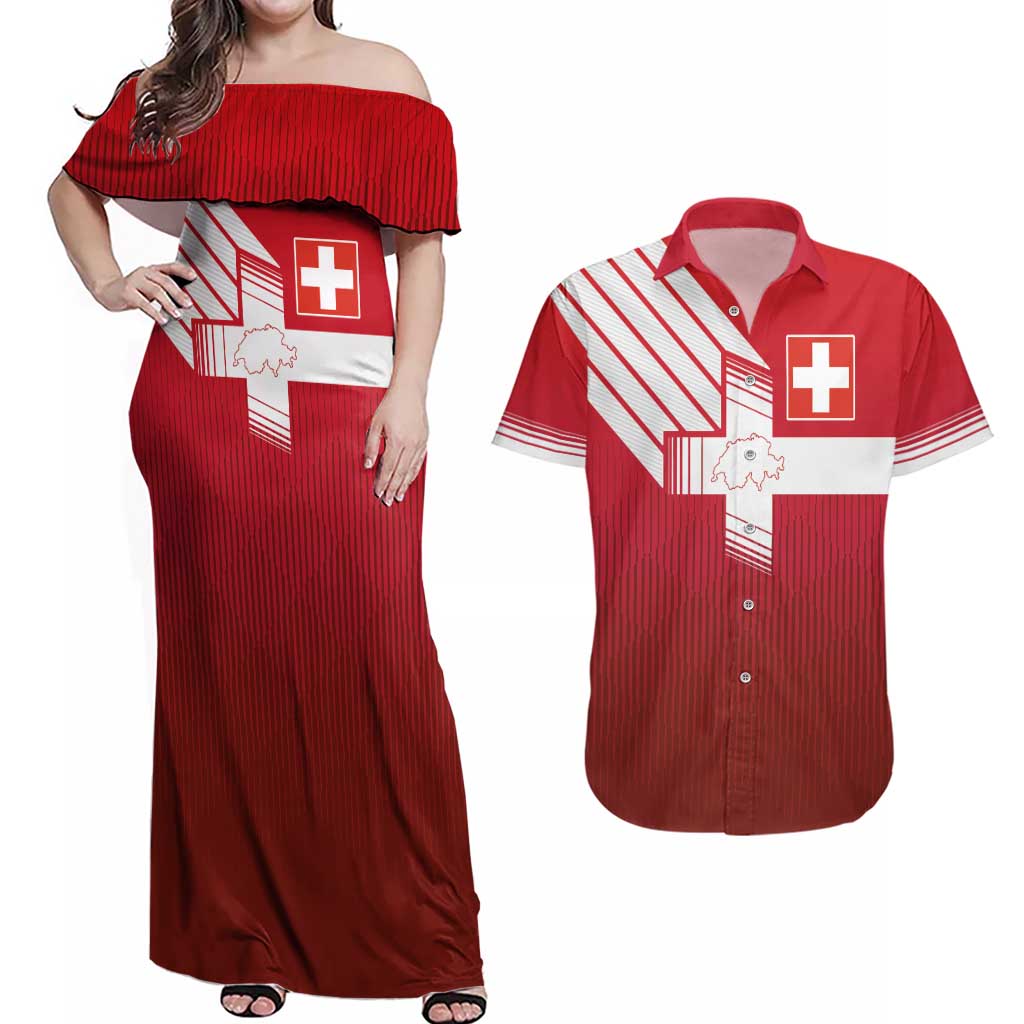 Custom Swiss Football Jersey for The Champions Couples Matching Off Shoulder Maxi Dress and Hawaiian Shirt LT03