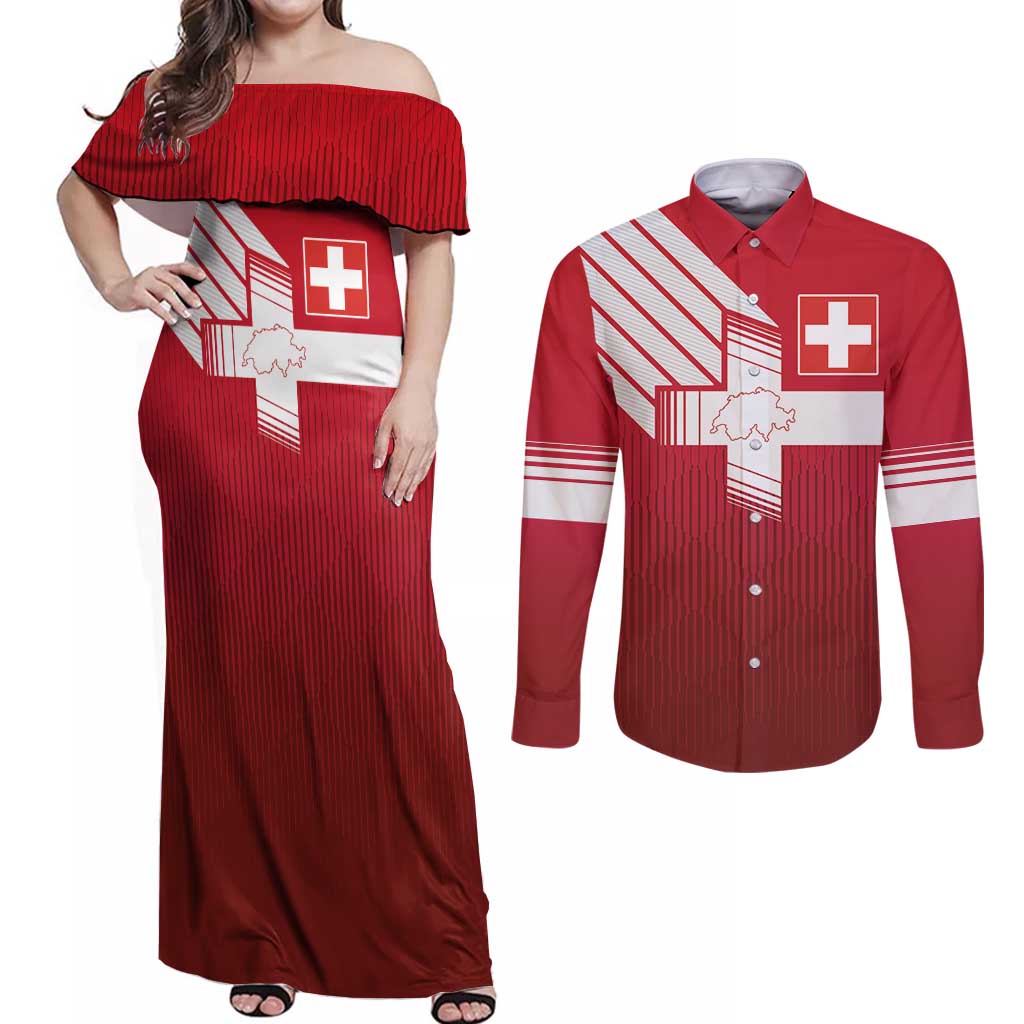 Custom Swiss Football Jersey for The Champions Couples Matching Off Shoulder Maxi Dress and Long Sleeve Button Shirt LT03