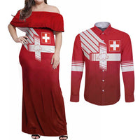 Custom Swiss Football Jersey for The Champions Couples Matching Off Shoulder Maxi Dress and Long Sleeve Button Shirt LT03