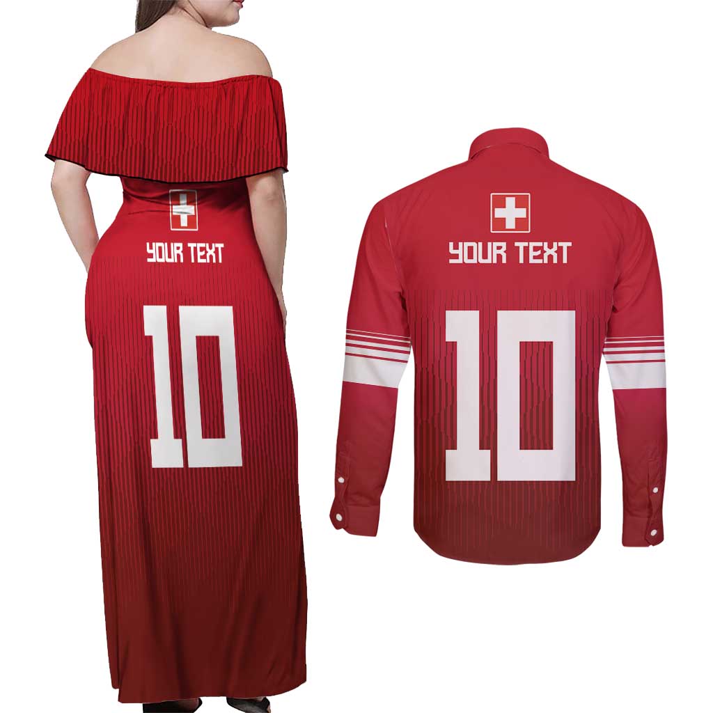 Custom Swiss Football Jersey for The Champions Couples Matching Off Shoulder Maxi Dress and Long Sleeve Button Shirt LT03