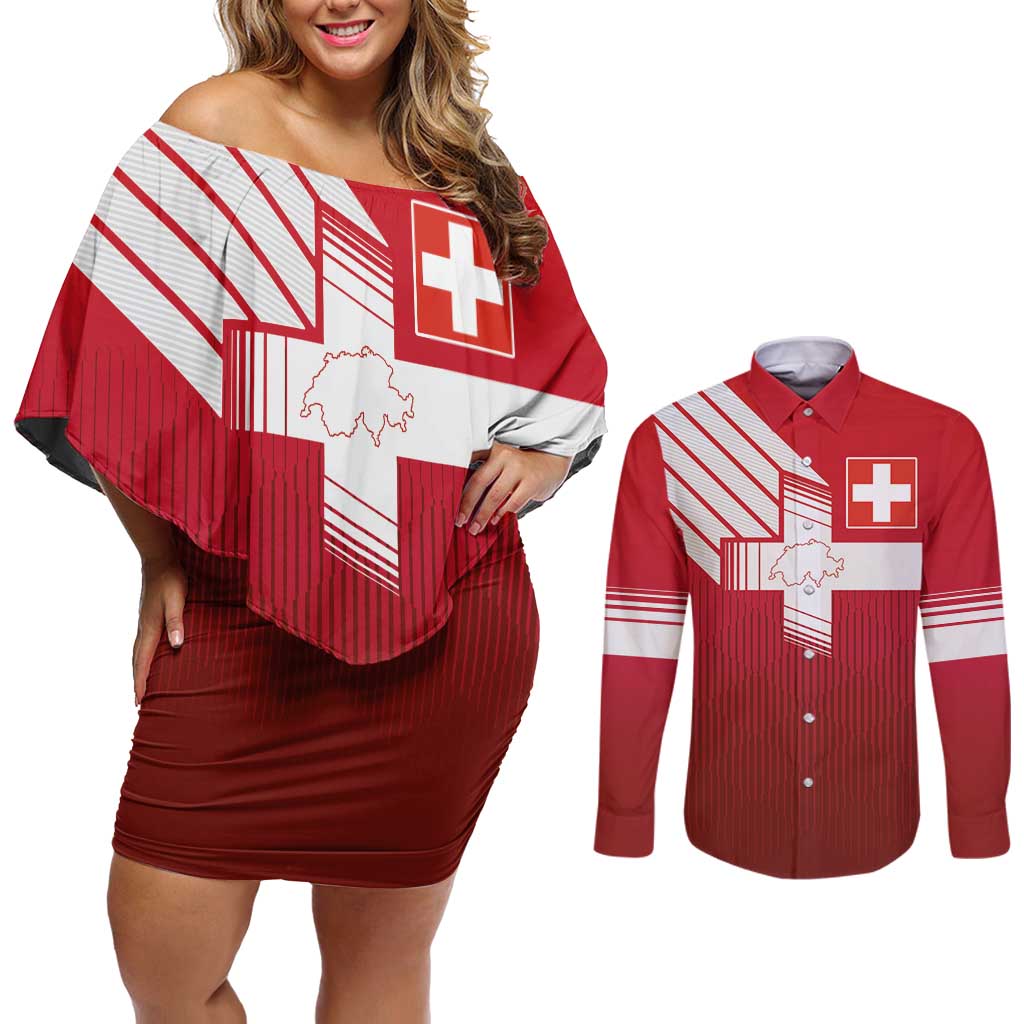 Custom Swiss Football Jersey for The Champions Couples Matching Off Shoulder Short Dress and Long Sleeve Button Shirt LT03