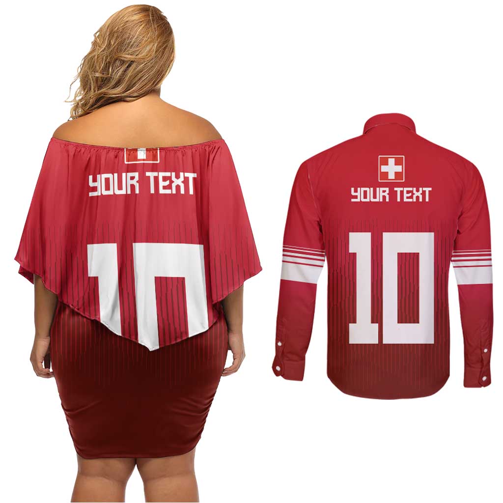 Custom Swiss Football Jersey for The Champions Couples Matching Off Shoulder Short Dress and Long Sleeve Button Shirt LT03
