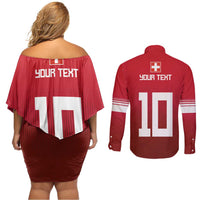 Custom Swiss Football Jersey for The Champions Couples Matching Off Shoulder Short Dress and Long Sleeve Button Shirt LT03