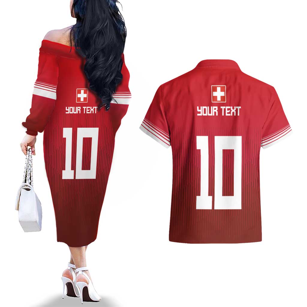 Custom Swiss Football Jersey for The Champions Couples Matching Off The Shoulder Long Sleeve Dress and Hawaiian Shirt LT03