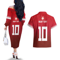 Custom Swiss Football Jersey for The Champions Couples Matching Off The Shoulder Long Sleeve Dress and Hawaiian Shirt LT03