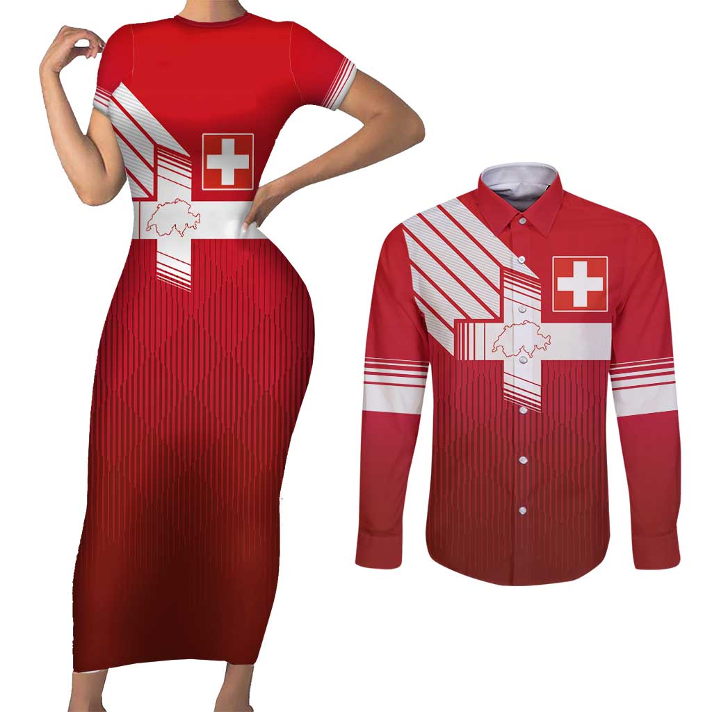 Custom Swiss Football Jersey for The Champions Couples Matching Short Sleeve Bodycon Dress and Long Sleeve Button Shirt LT03