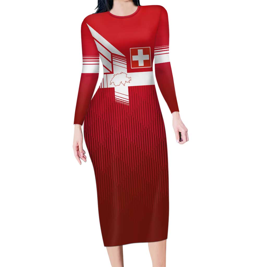 Custom Swiss Football Jersey for The Champions Long Sleeve Bodycon Dress LT03