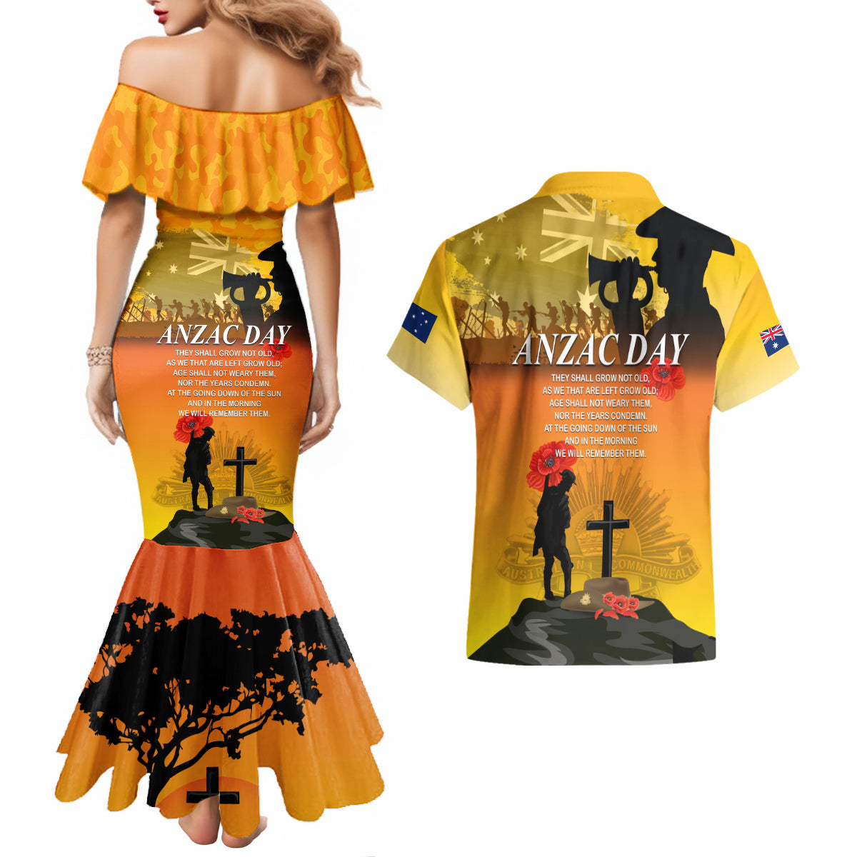 Australia ANZAC Day Couples Matching Mermaid Dress and Hawaiian Shirt Gallipoli Lest We Forget - Wonder Print Shop