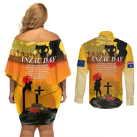 Australia ANZAC Day Couples Matching Off Shoulder Short Dress and Long Sleeve Button Shirt Gallipoli Lest We Forget - Wonder Print Shop