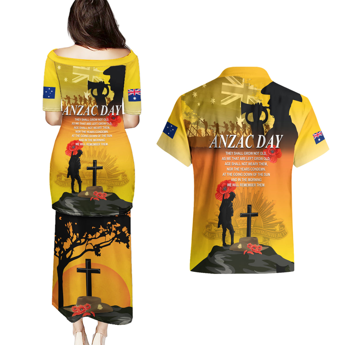 Australia ANZAC Day Couples Matching Puletasi and Hawaiian Shirt Gallipoli Lest We Forget - Wonder Print Shop