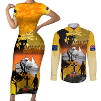 Australia ANZAC Day Couples Matching Short Sleeve Bodycon Dress and Long Sleeve Button Shirt Gallipoli Lest We Forget - Wonder Print Shop