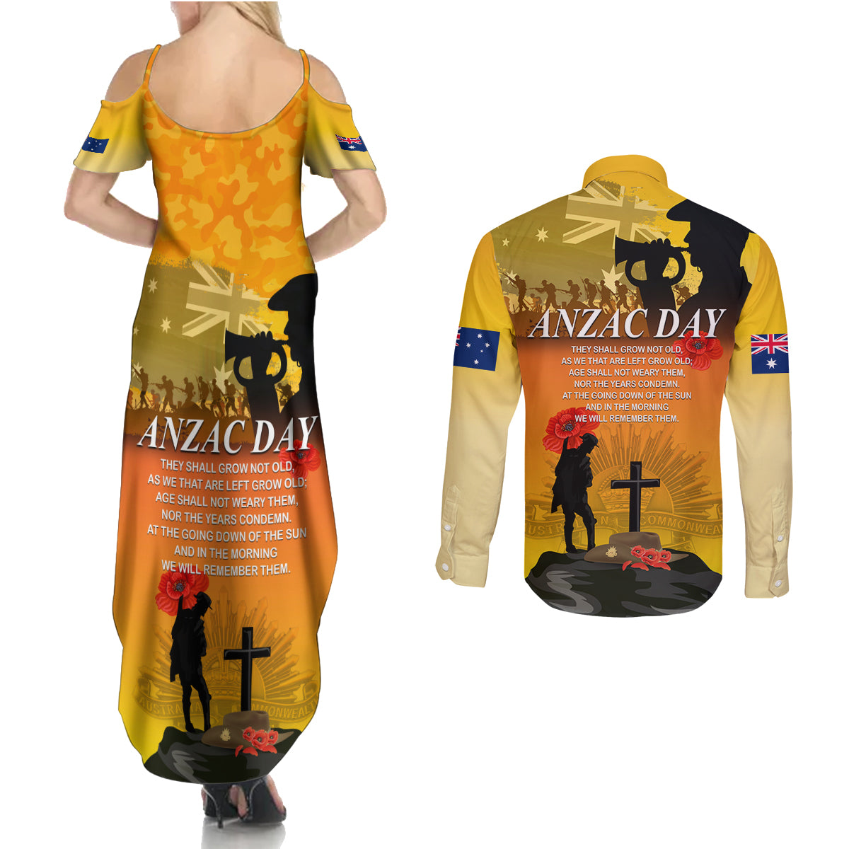 Australia ANZAC Day Couples Matching Summer Maxi Dress and Long Sleeve Button Shirt Gallipoli Lest We Forget - Wonder Print Shop