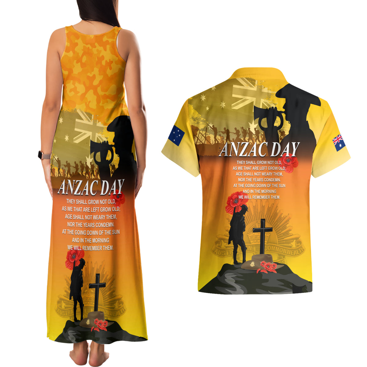 Australia ANZAC Day Couples Matching Tank Maxi Dress and Hawaiian Shirt Gallipoli Lest We Forget - Wonder Print Shop