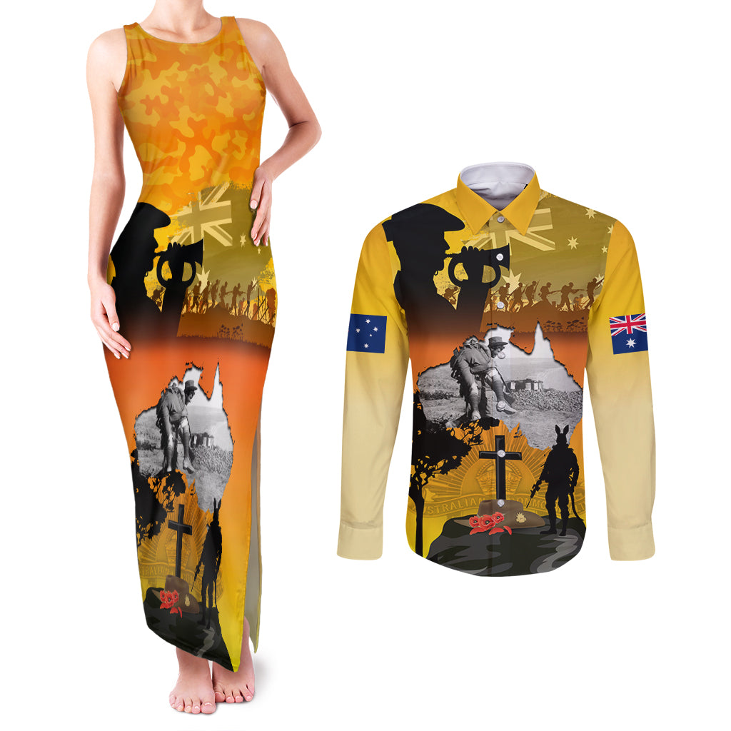 Australia ANZAC Day Couples Matching Tank Maxi Dress and Long Sleeve Button Shirt Gallipoli Lest We Forget - Wonder Print Shop