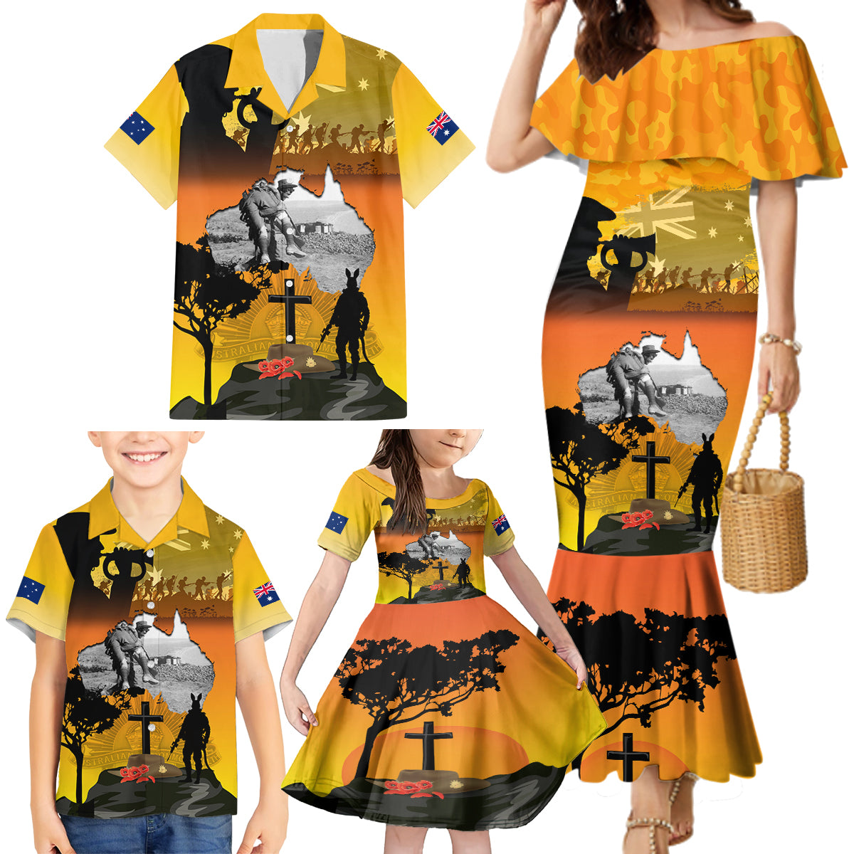 Australia ANZAC Day Family Matching Mermaid Dress and Hawaiian Shirt Gallipoli Lest We Forget - Wonder Print Shop